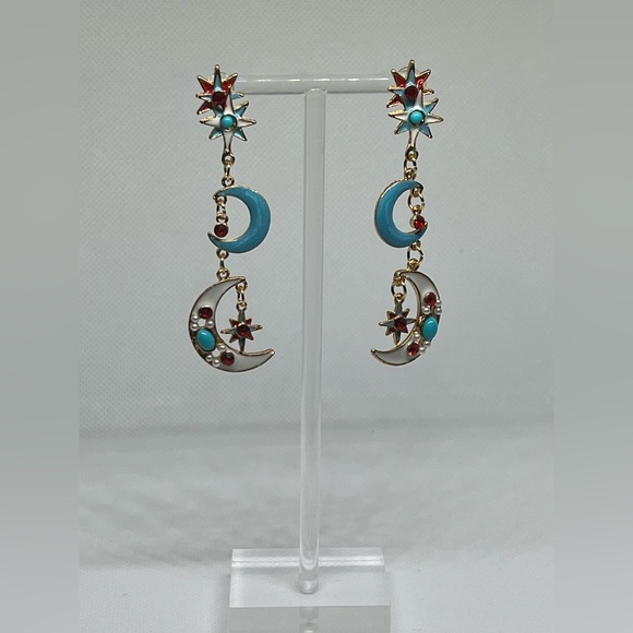 Jewelry - Celestial Lunar Elegance Gold and Blue Earrings